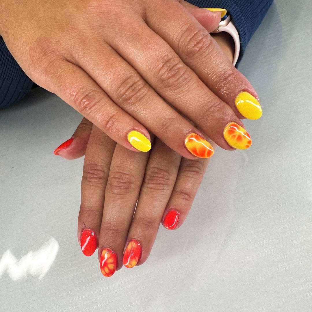 Vibrant Melted Citrus Ombre Glossy Oval Nails