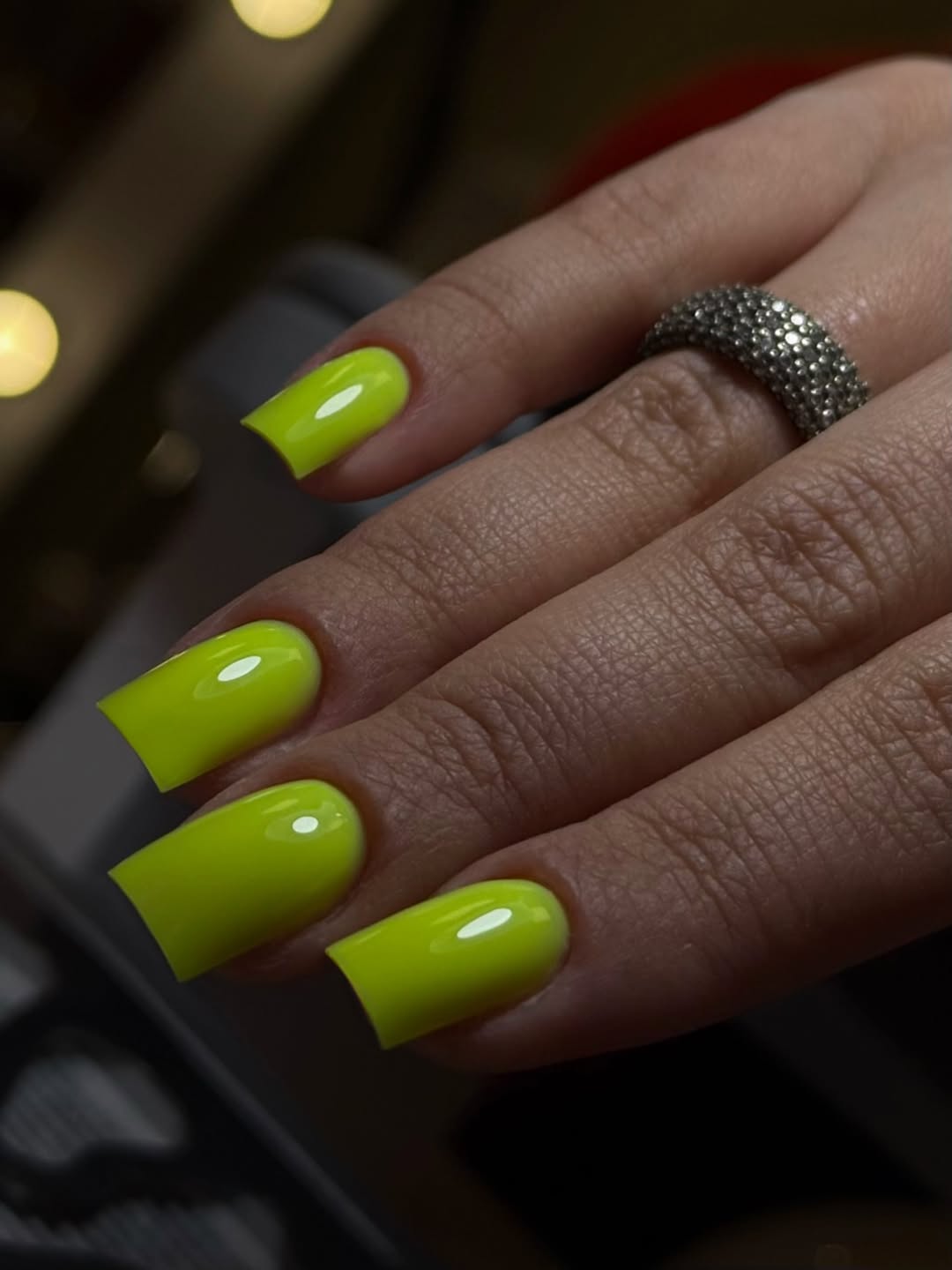 Vibrant Neon Green Glossy Square Nails