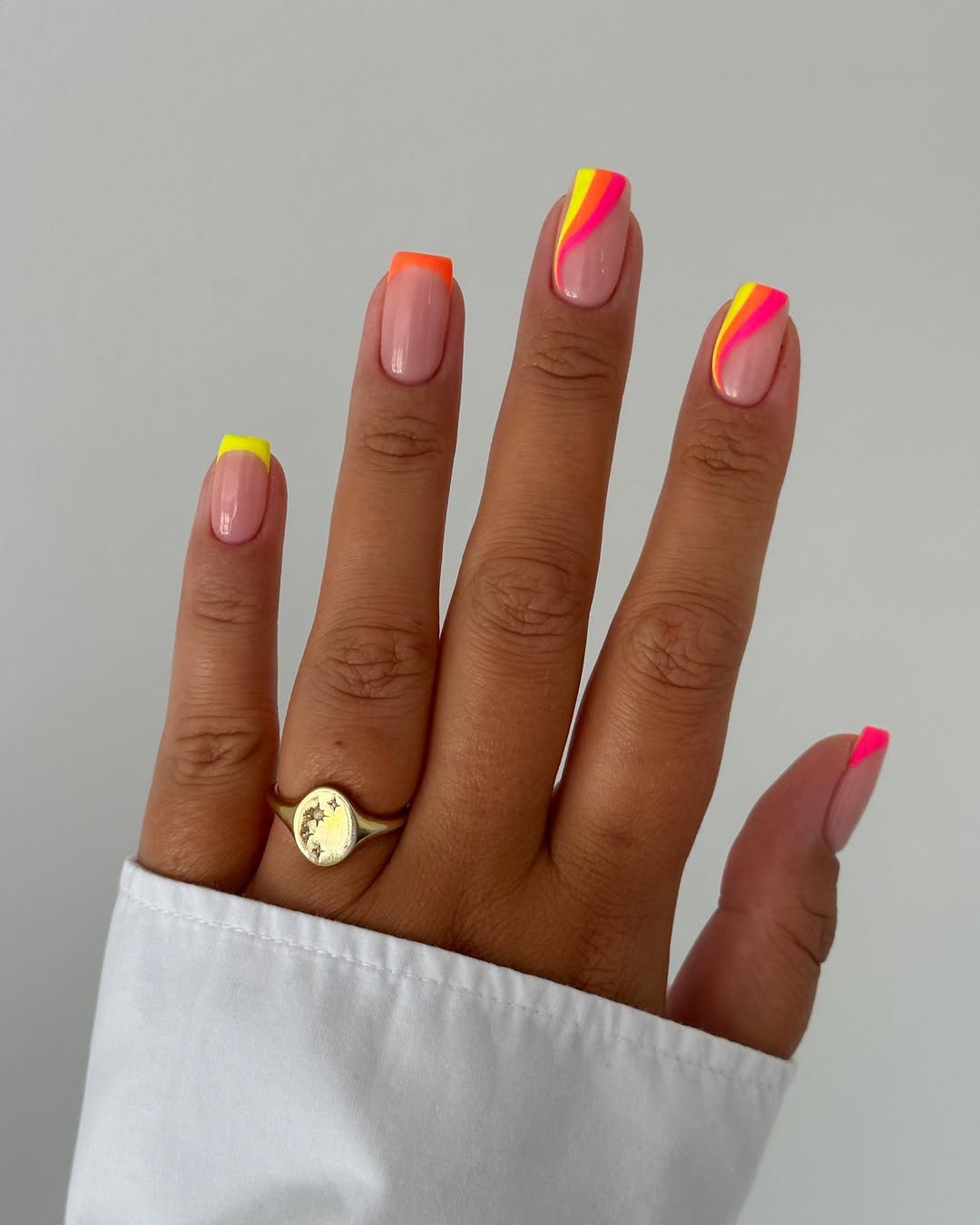 Vibrant Neon Summer French Tip Swirl Nails