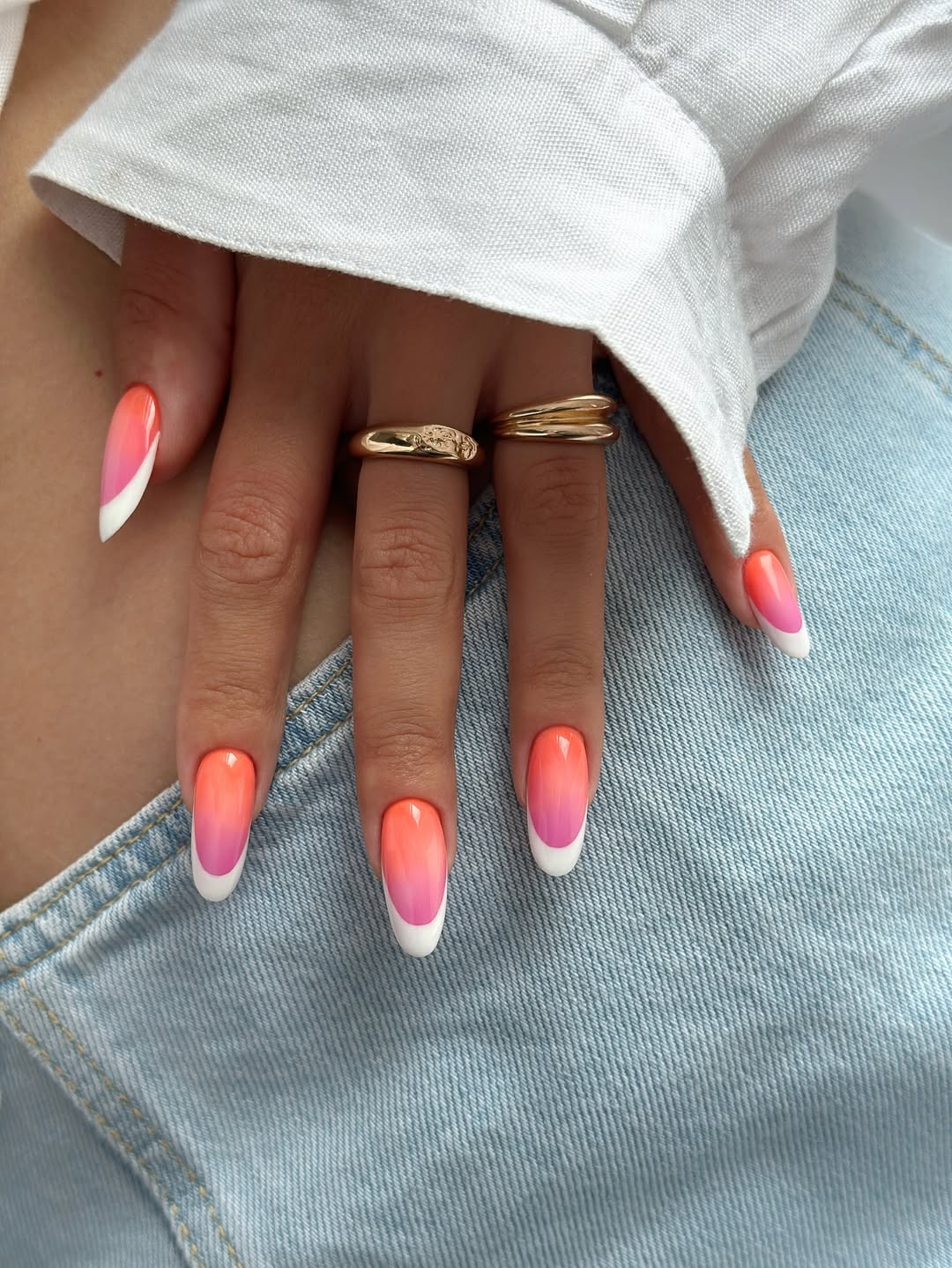 Vibrant Orange Pink Ombre French Tips