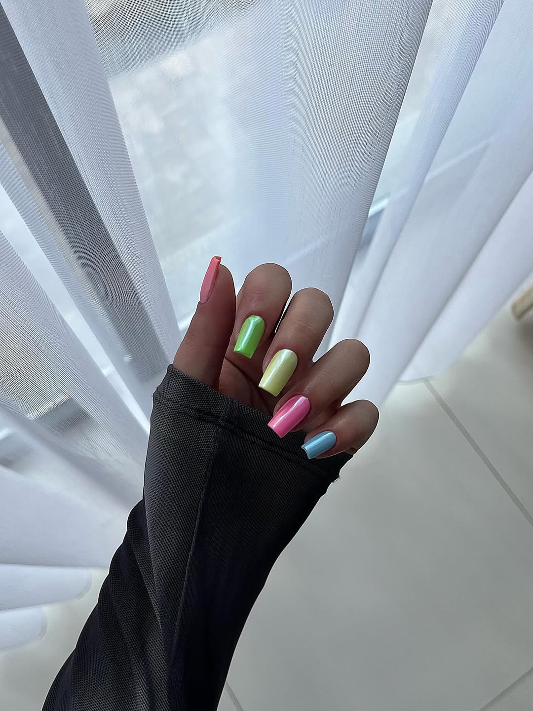 Vibrant Pastel Coffin Mismatched Mani