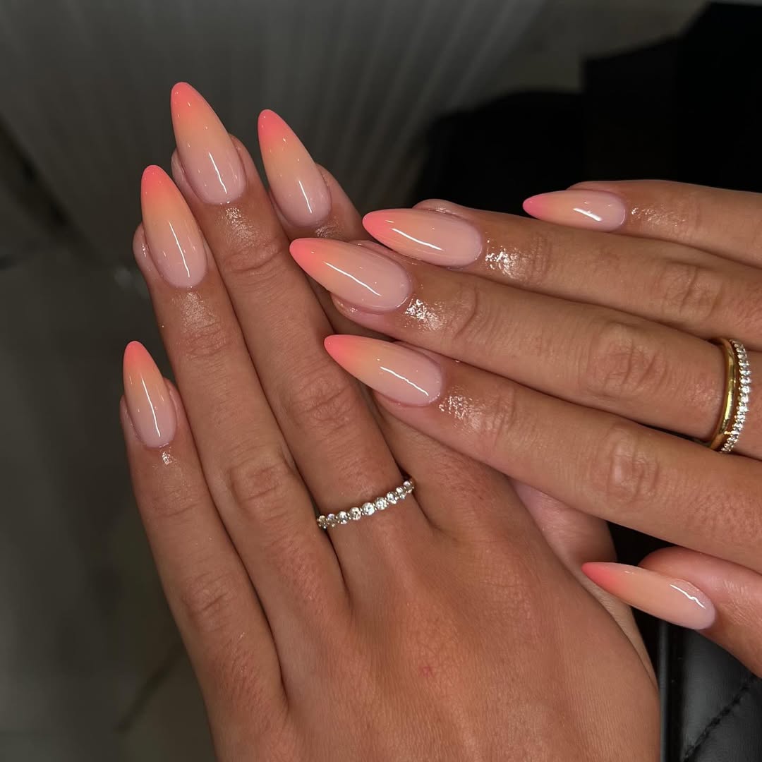 Vibrant Peachy French Ombre Stiletto Nails