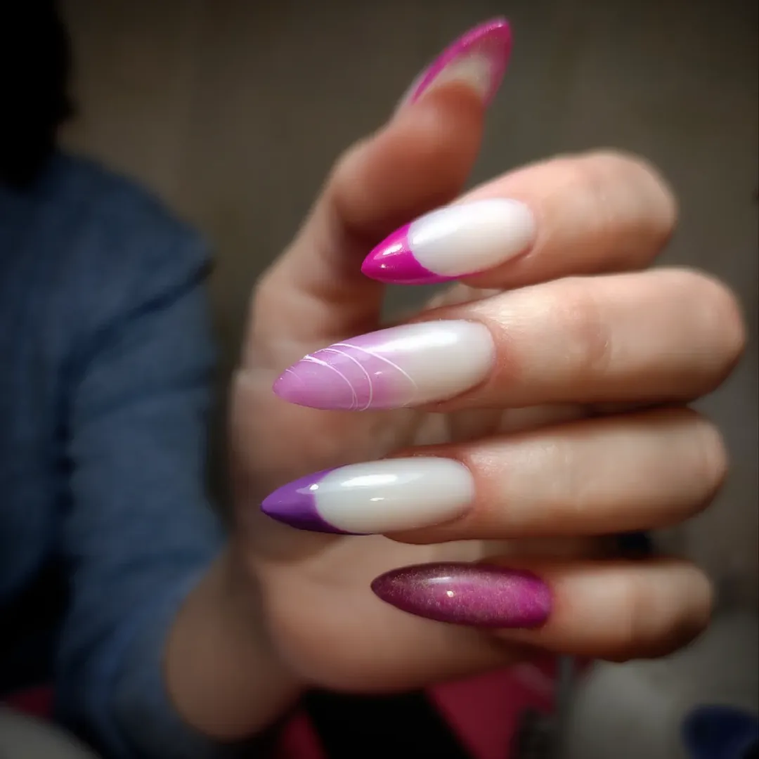 Vibrant Pink And Purple Swirl French Tips