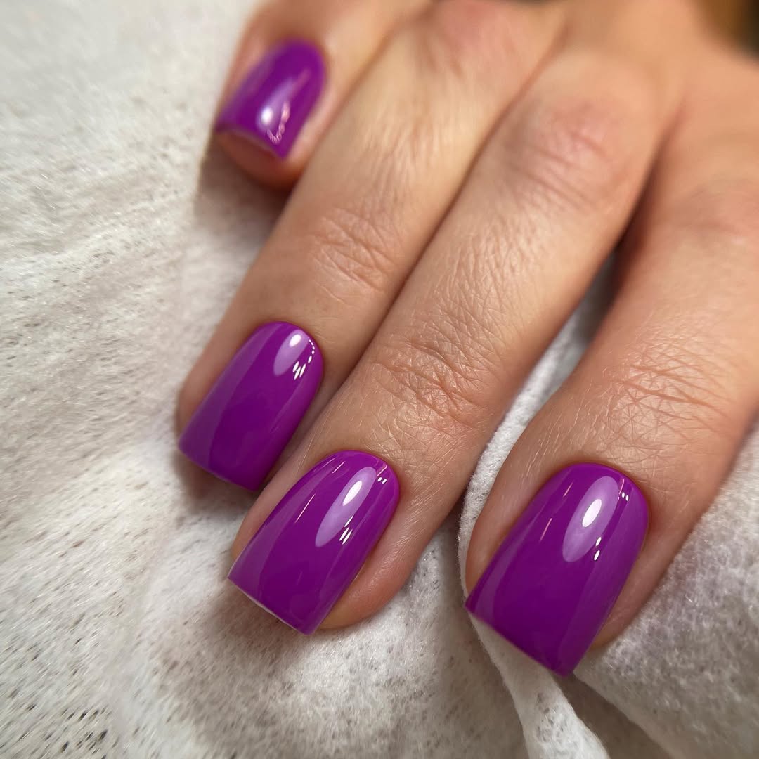 Vibrant Purple Glossy Square Summer Nails