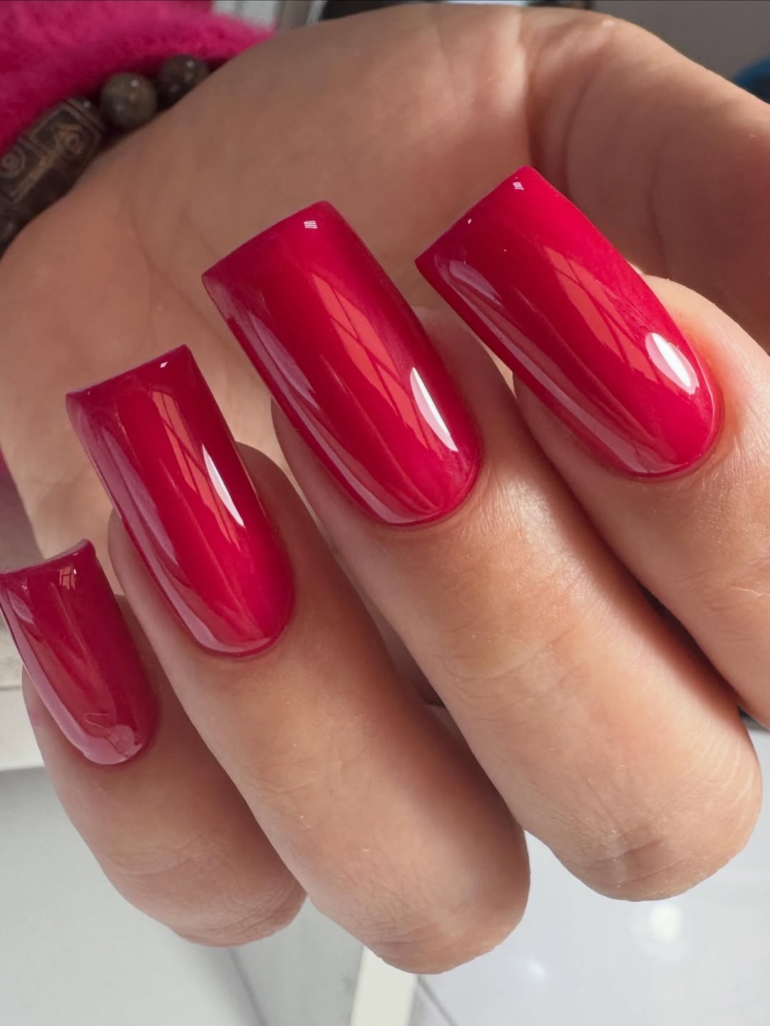 Vibrant Red Extra Long Square Glossy Nails