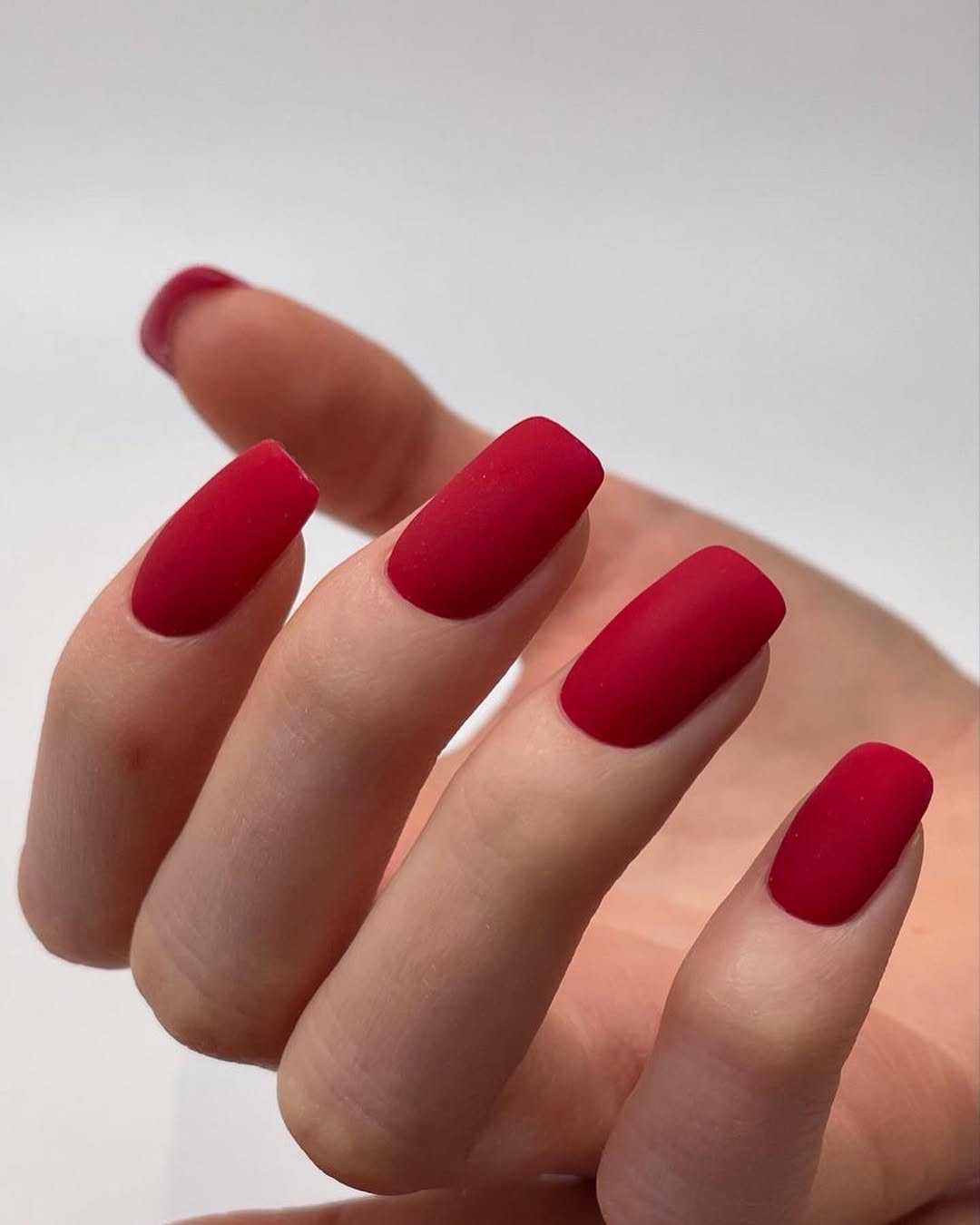 Vibrant Red Matte Short Square Nail Design