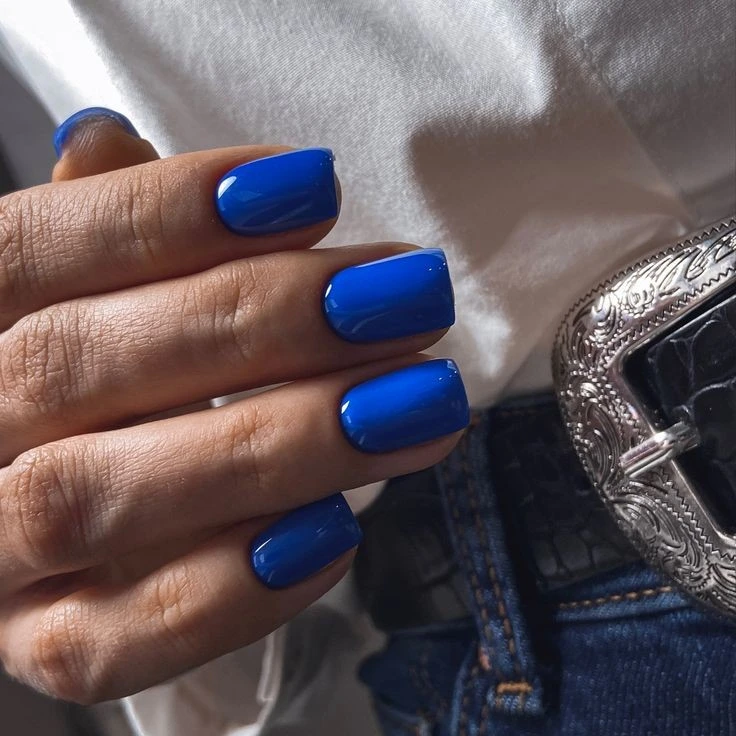 Vibrant Royal Blue Glossy Short Squoval Nails