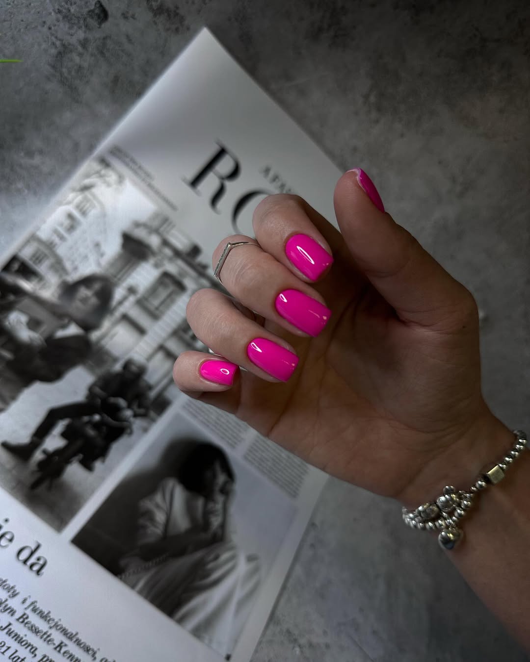 Vivid Pink Glossy Squoval Pop Nails