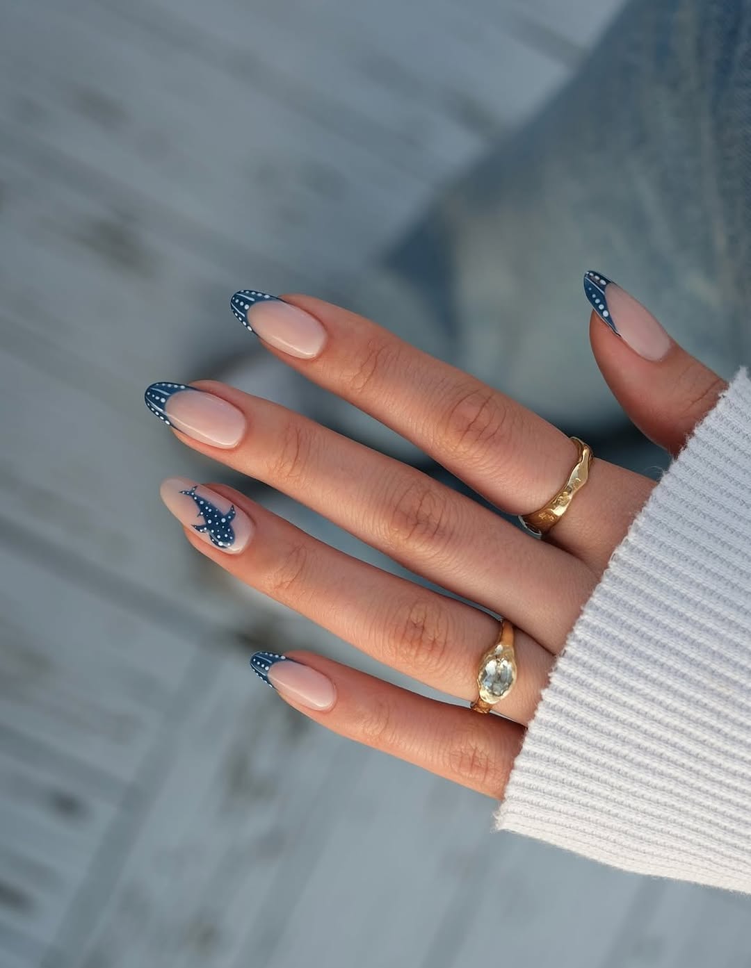 Whale Shark French Tips with Polka Dot Accents