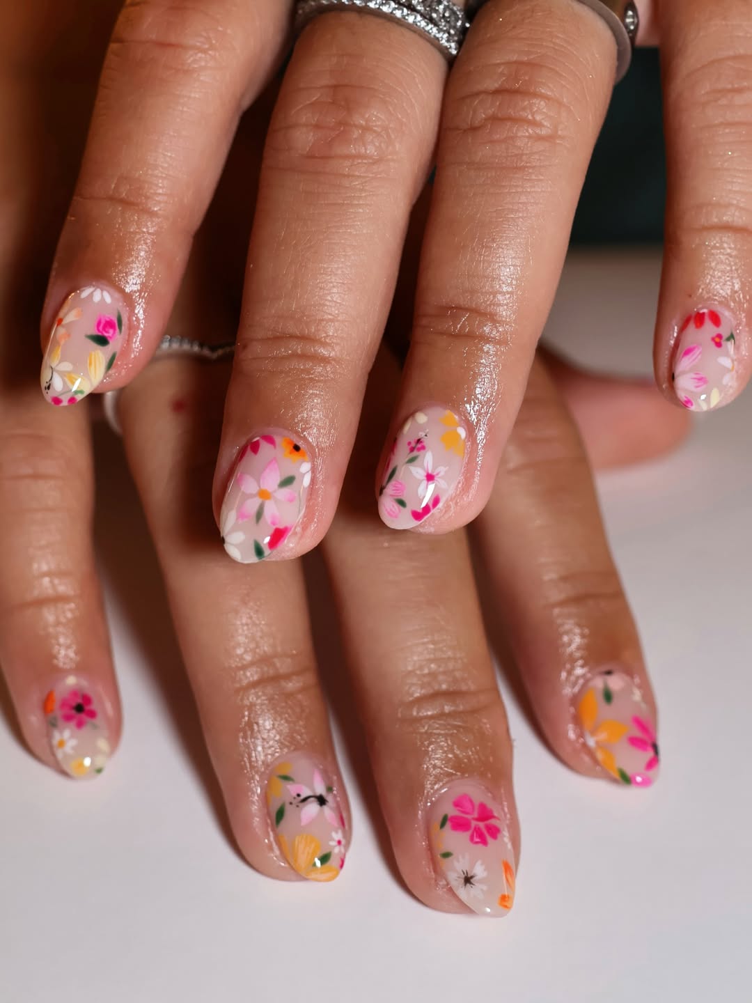 Whimsical Floral Meadow Short Oval Nails