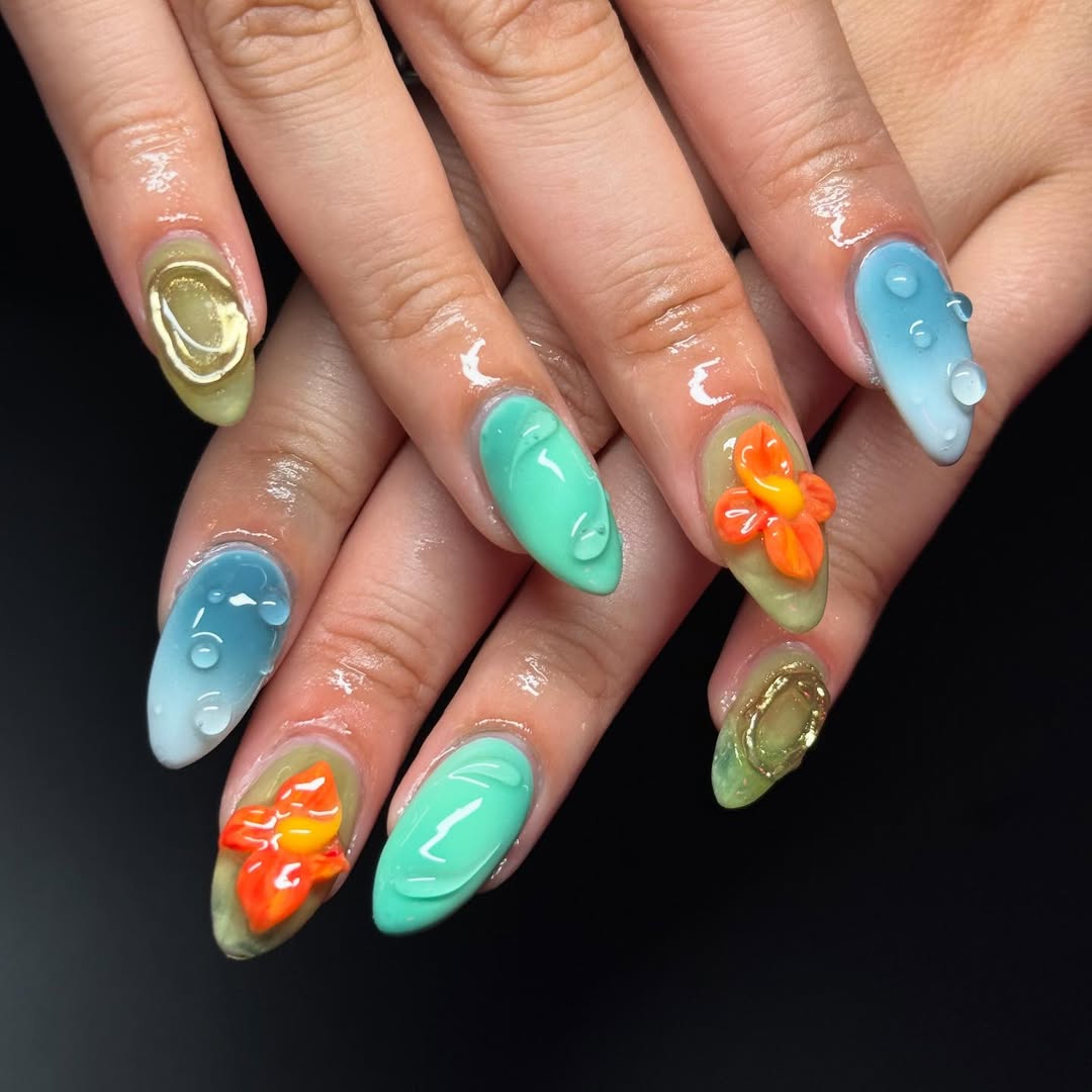 Whimsical Jelly Aura Aquatic Droplet Summer Nails