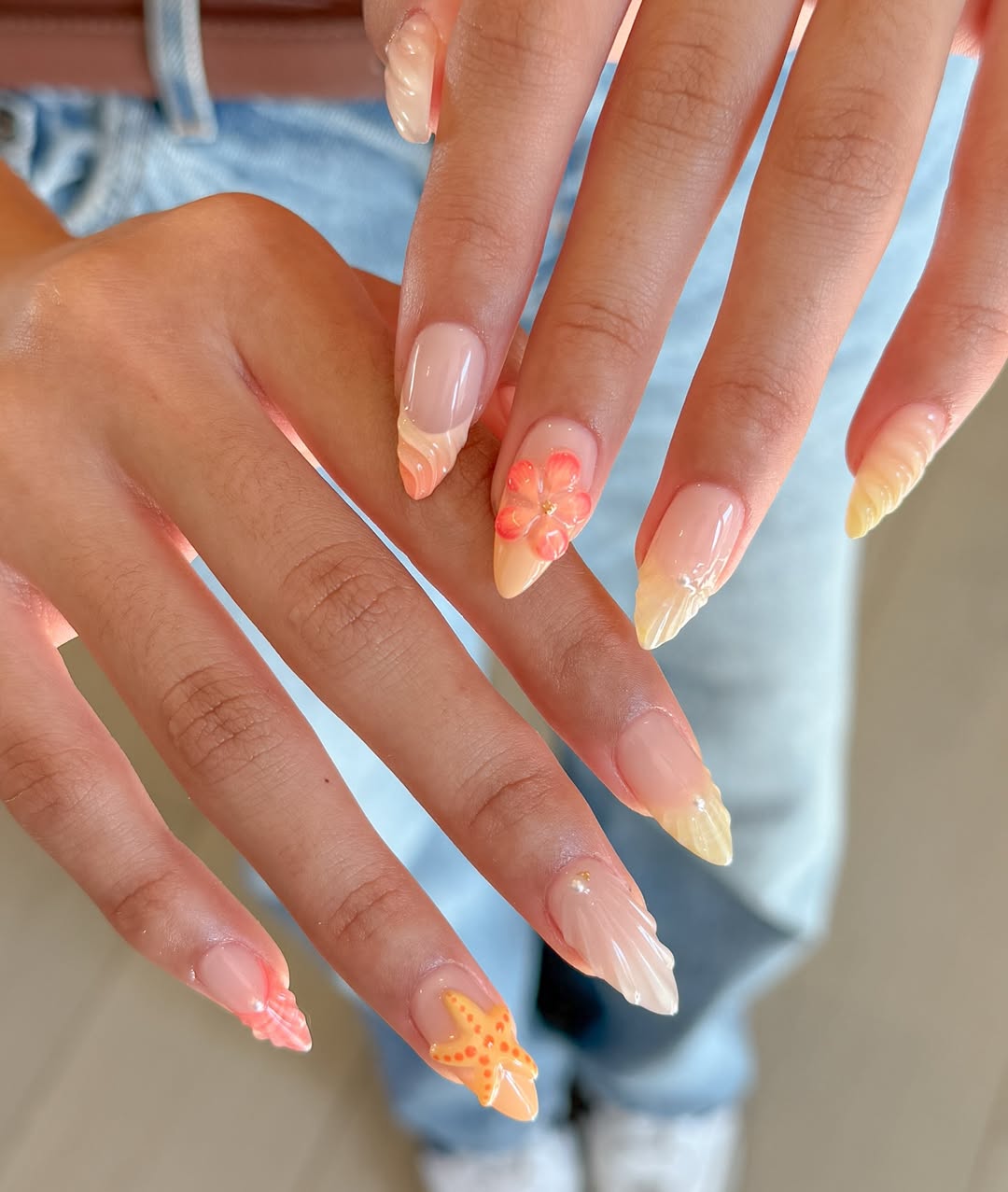 Whimsical Ocean Sculpted French Tips