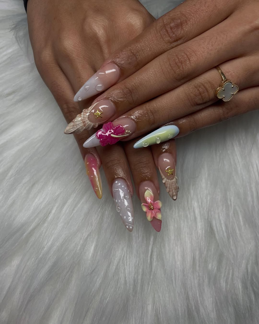 Whimsical Ombre Ocean Stiletto Nails With 3D Charms