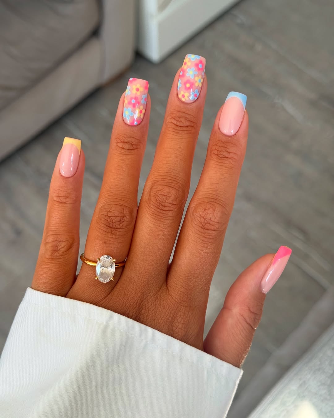 Whimsical Pastel Micro French Tip and Floral Accent Nails