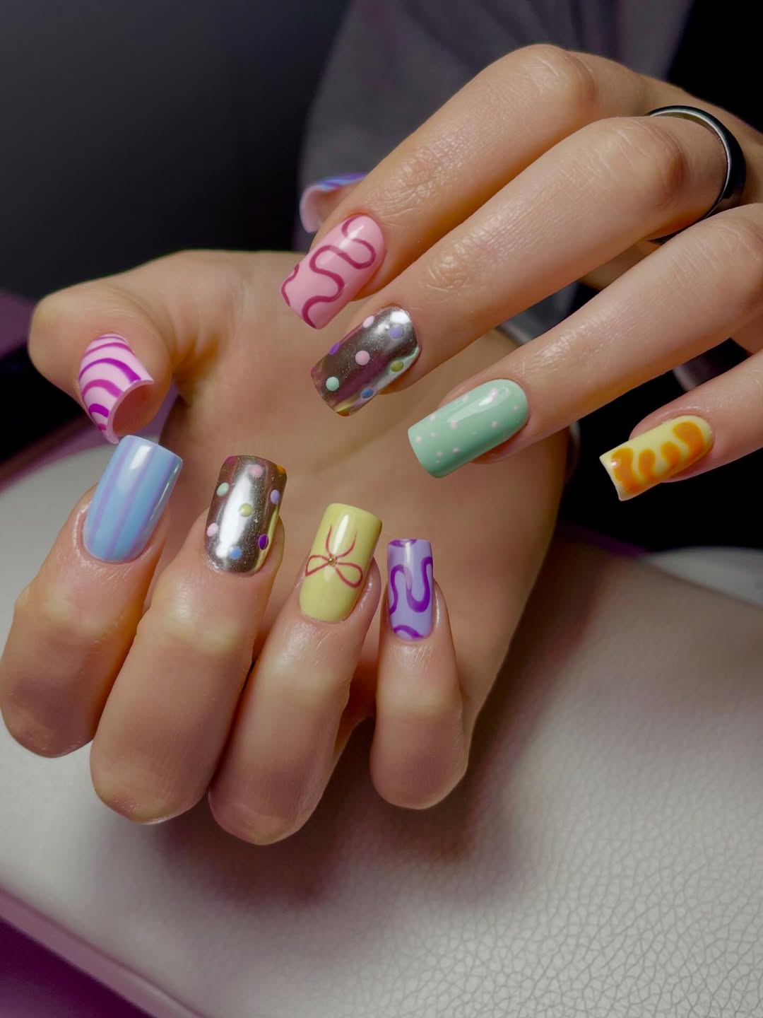 Whimsical Pastel Pattern Play Square Gel Manicure
