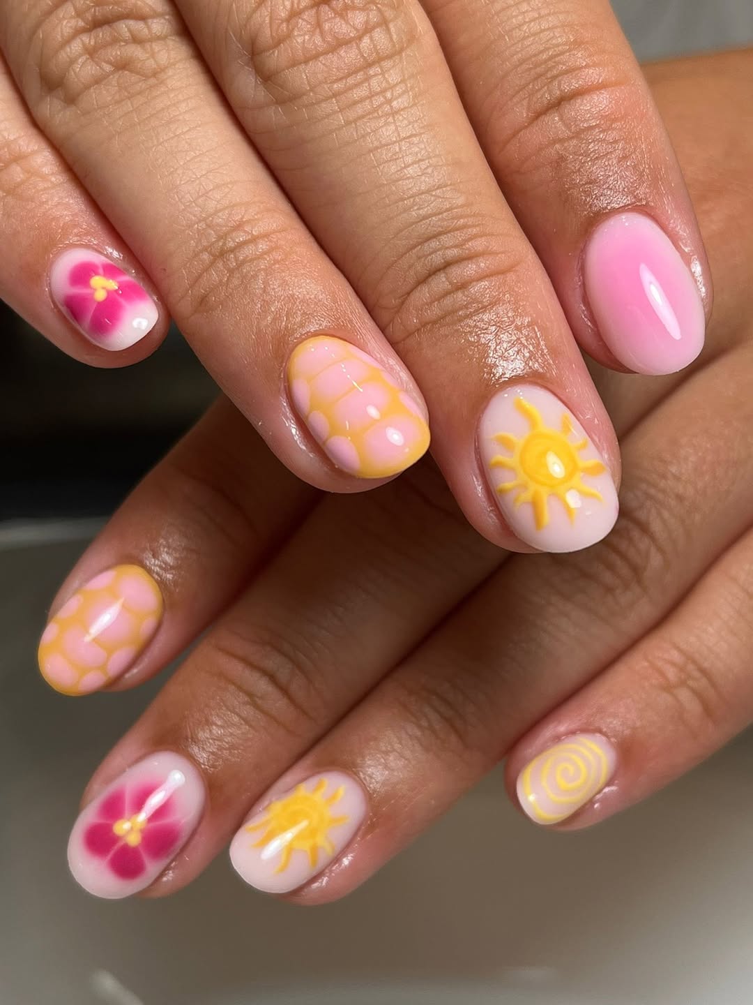Whimsical Pink and Yellow Summer Vacation Nails