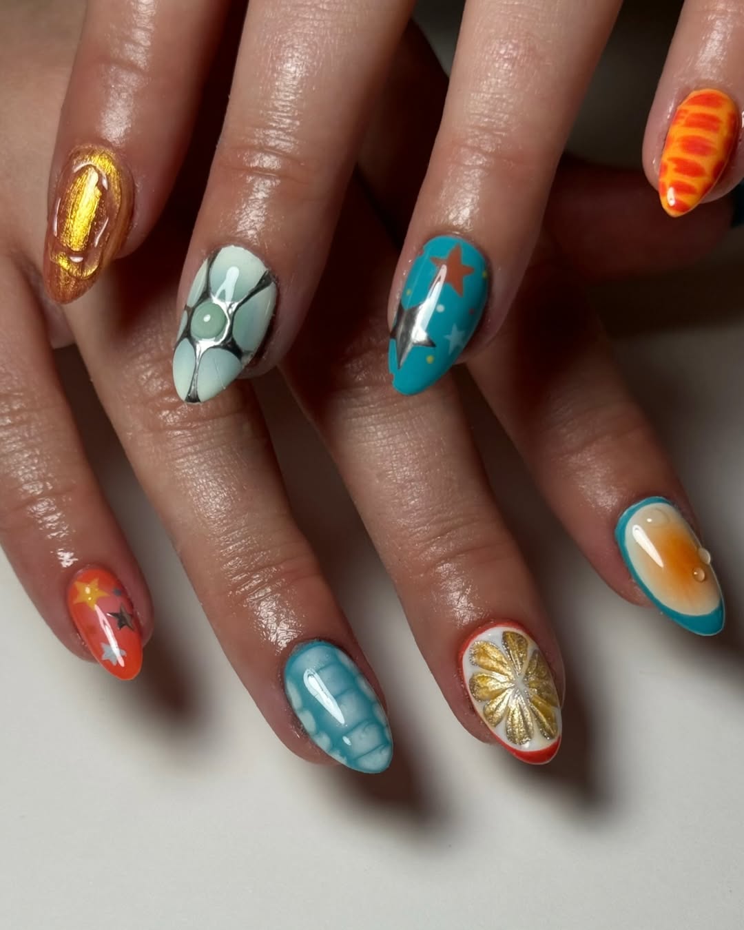 Whimsical Summer Fruit and Starburst Nails