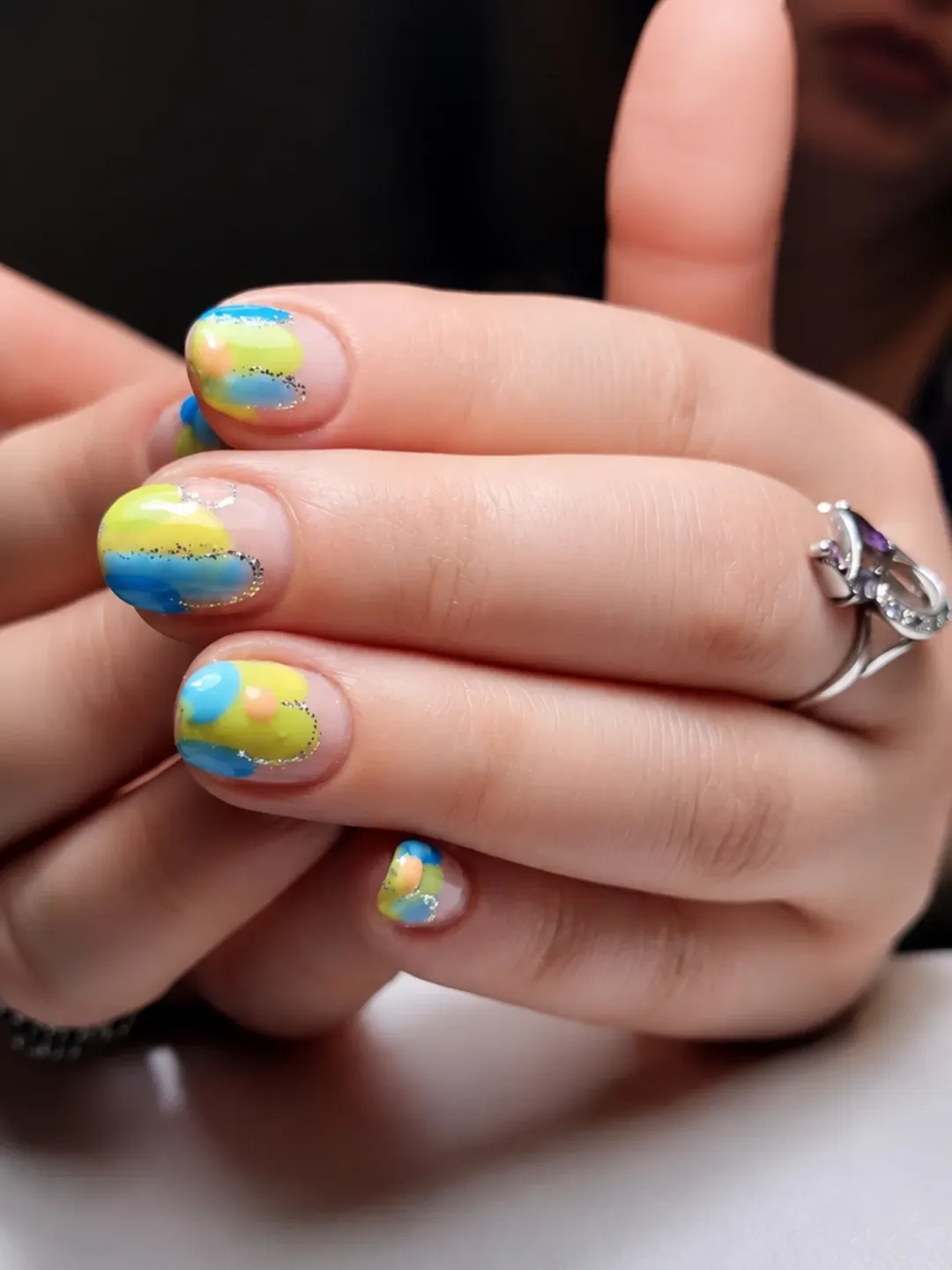 Whimsical Watercolor Splash Short Round Nails