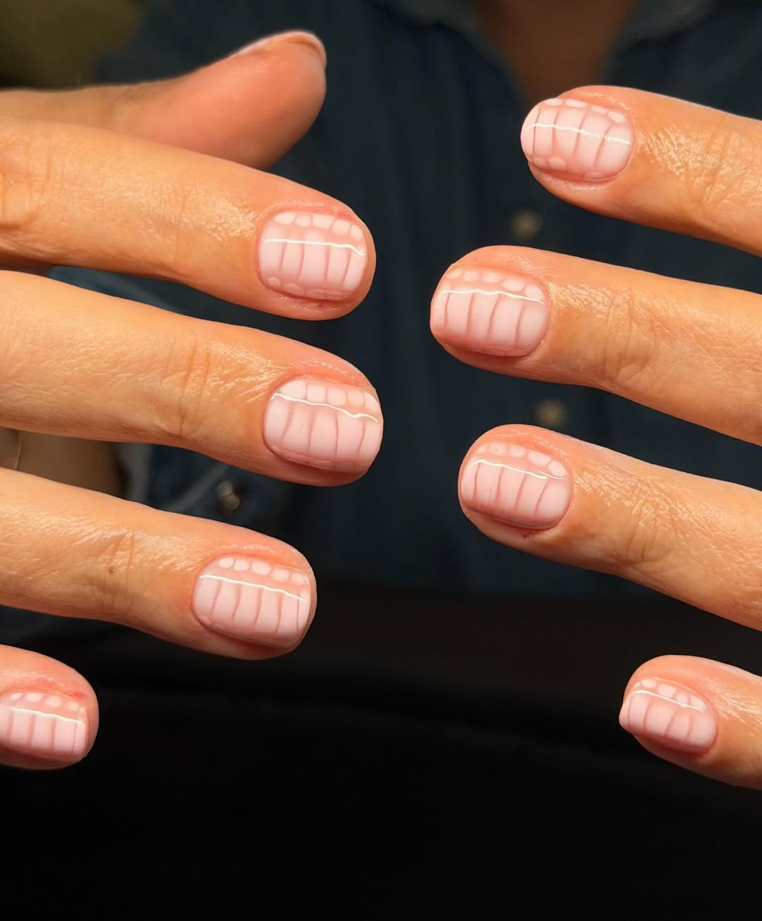 Whimsical White Line Art Short Squoval Nails