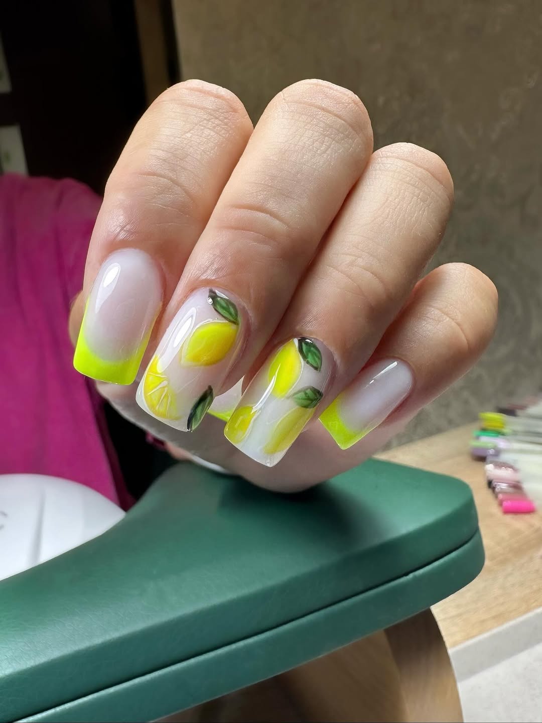 Zesty Lemon Neon Tip Ombre Nails