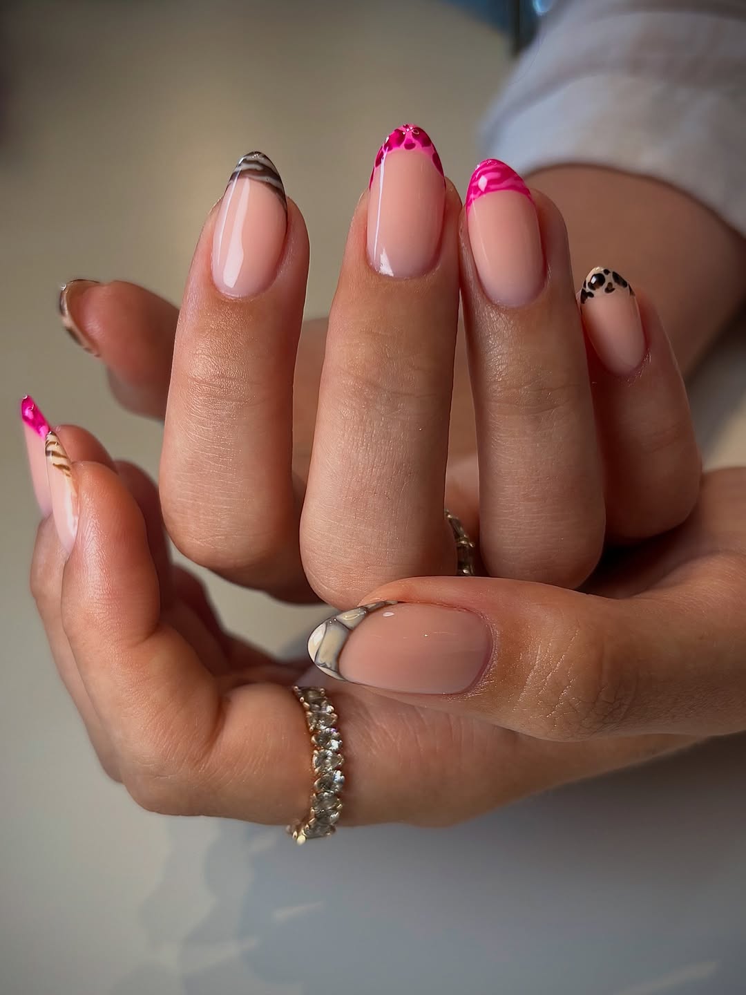 Animal Print Pink and Neutral French Tips