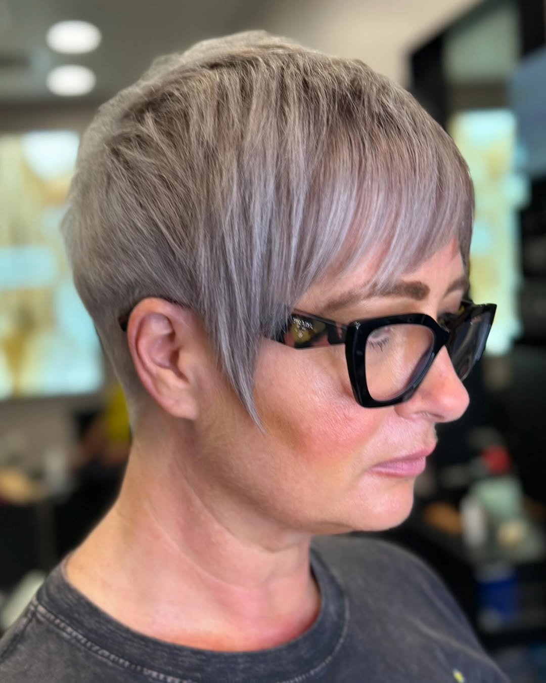 Ash Blonde Pixie With Asymmetrical Side Bangs