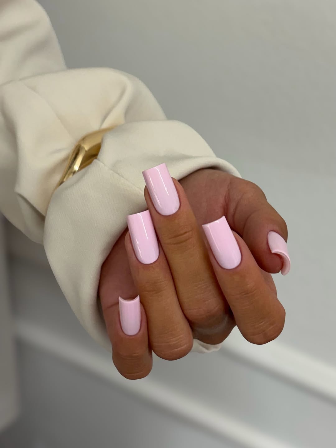 Baby Pink Glossy Square Gel Nails