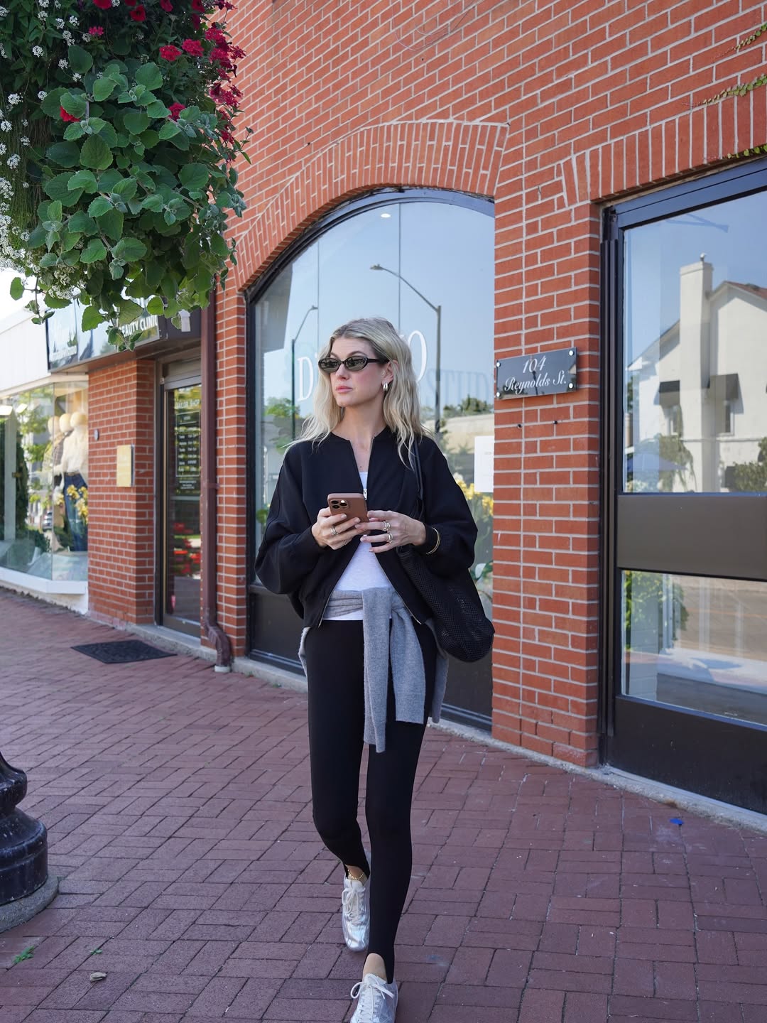 Black Bomber Jacket With Stirrup Leggings Athleisure Look