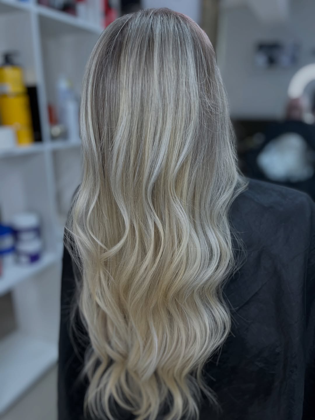 Blonde Balayage Mid-Back Waves With Shadow Root