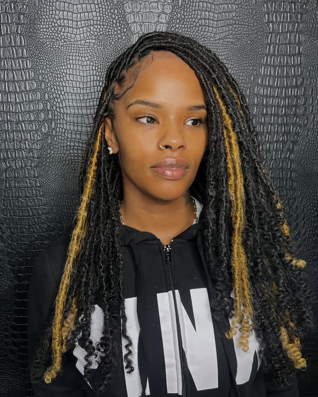 Bohemian Black Locs With Honey Blonde Highlights