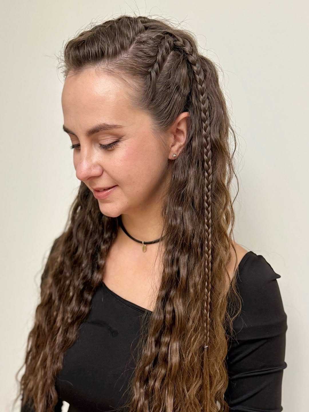 Bohemian Braided Half-Up Style On Wavy Hair