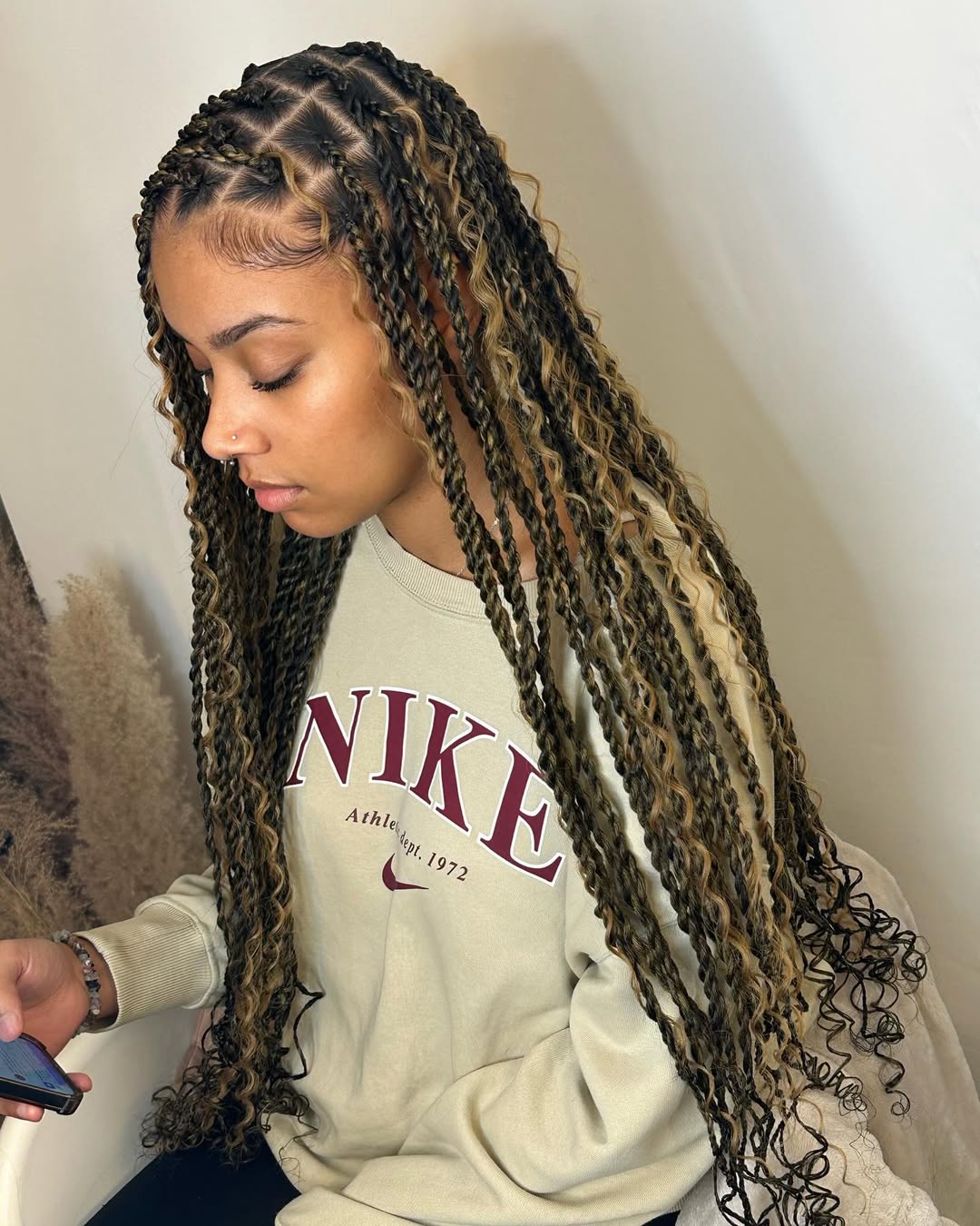 Bohemian Goddess Box Braids with Blonde Highlights