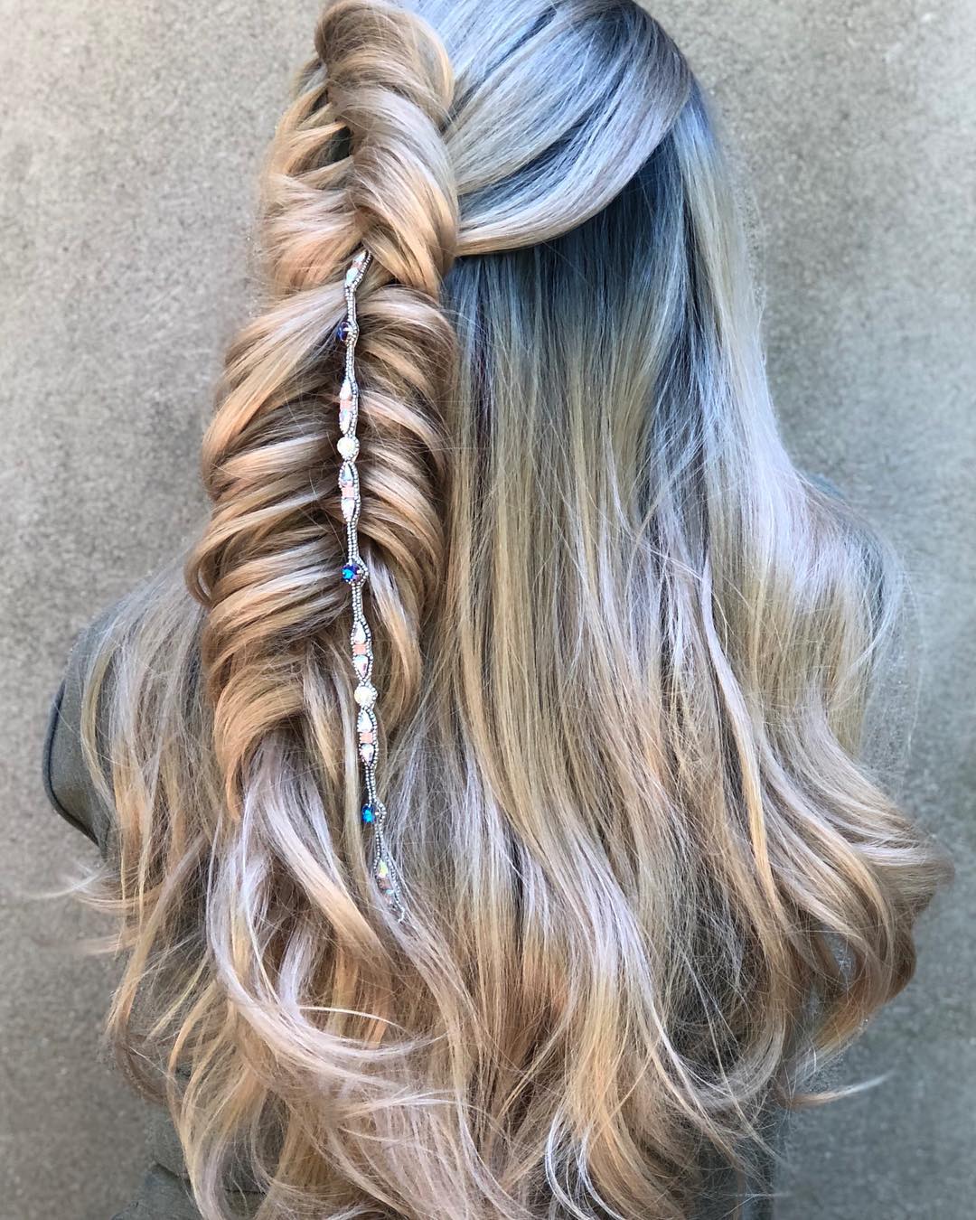 Bohemian Half-Up Braid On Rooted Platinum Hair