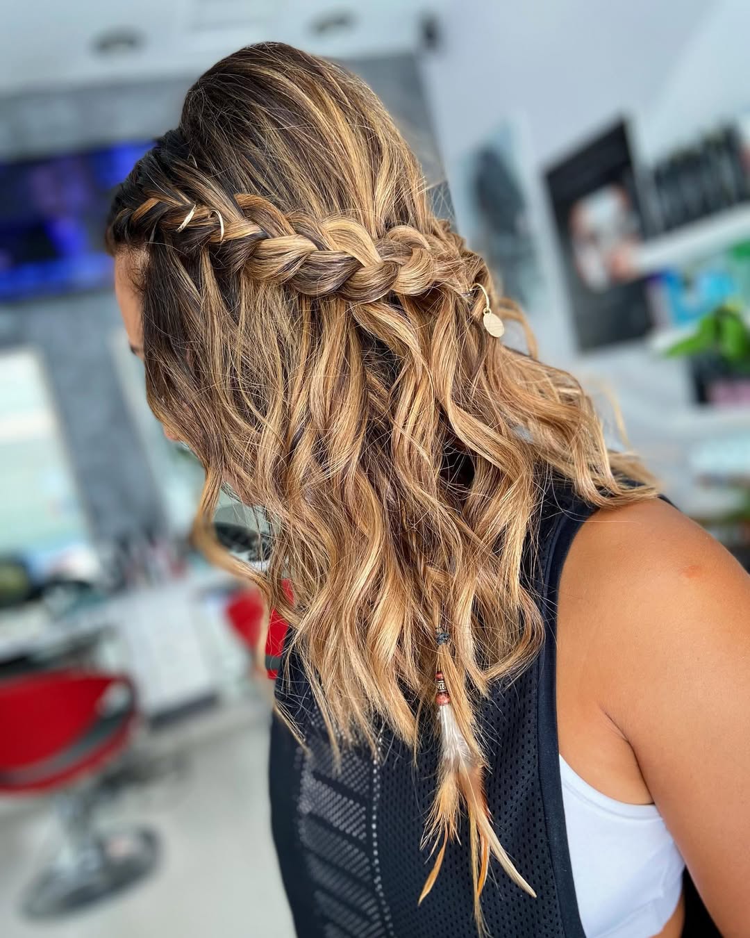 Boho Blonde Waterfall Braid With Beach Waves