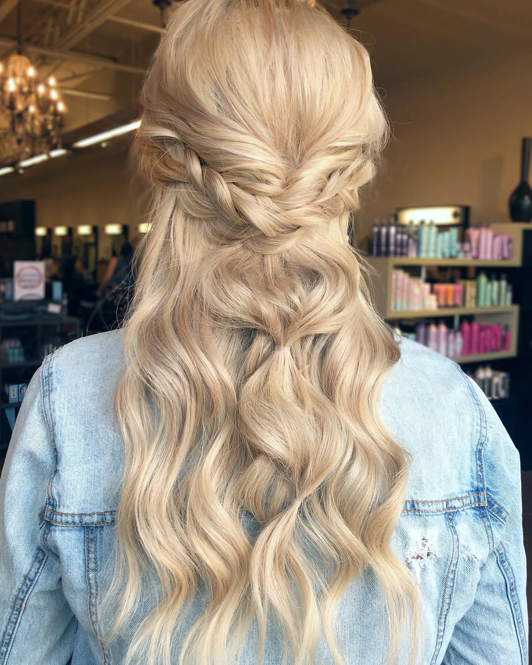 Boho Braid Half-Updo With Wavy Blonde Hair