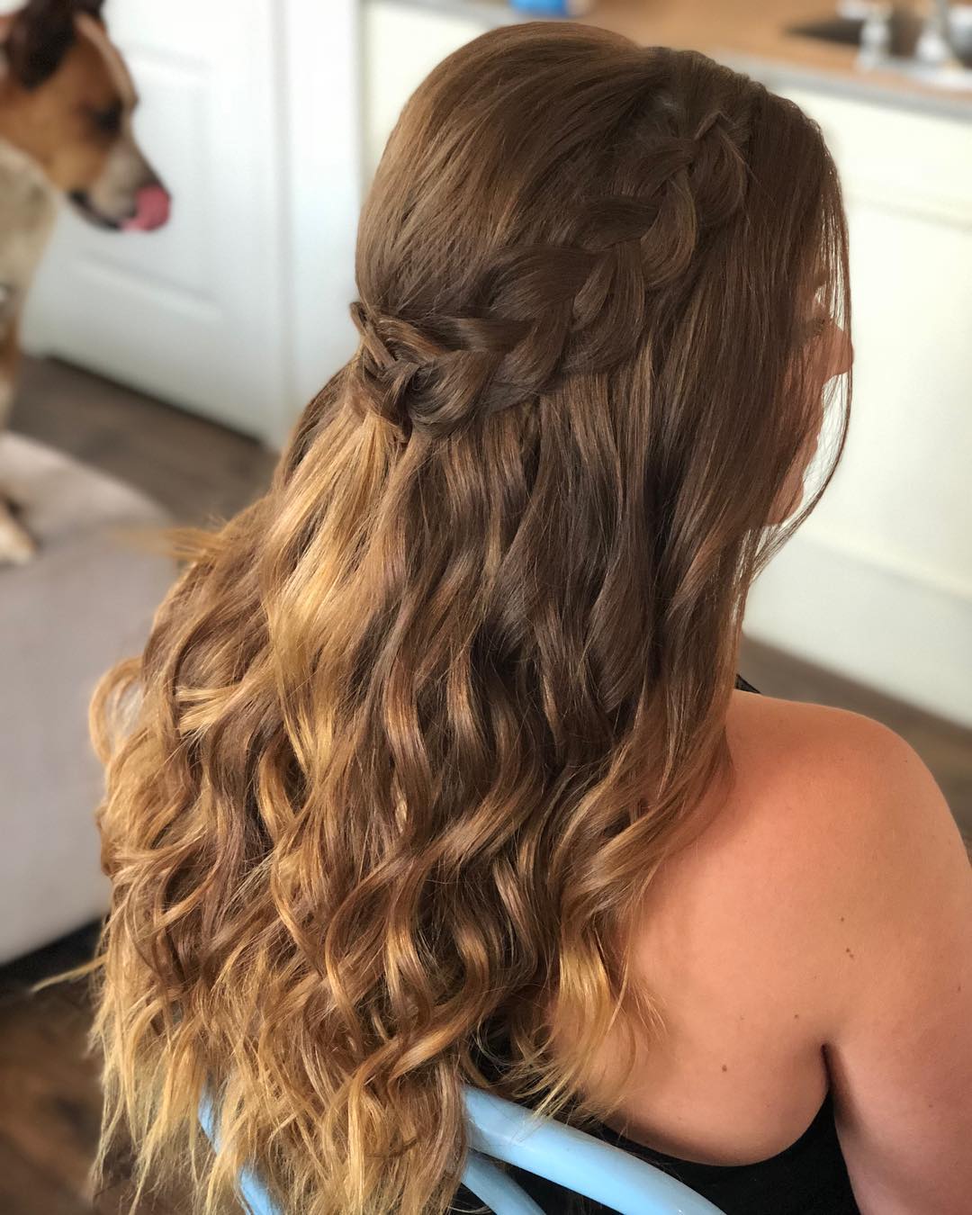 Boho Braided Half-Up Honey Blonde Waves