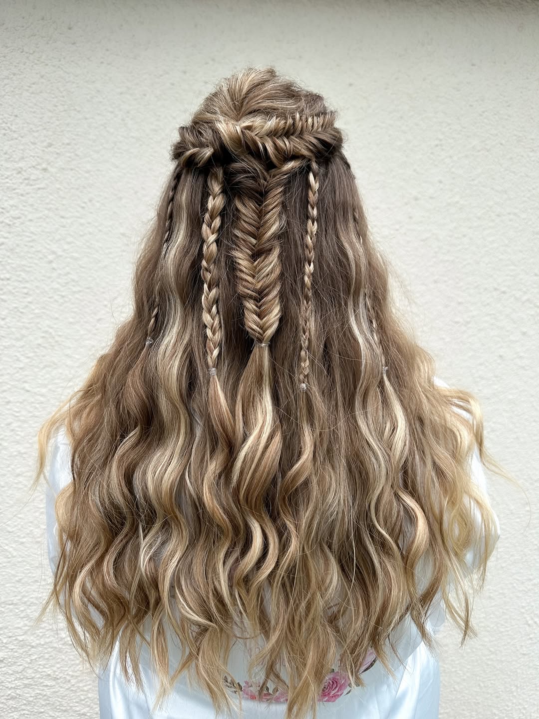 Boho Braided Half-Up Style With Honey Blonde Waves