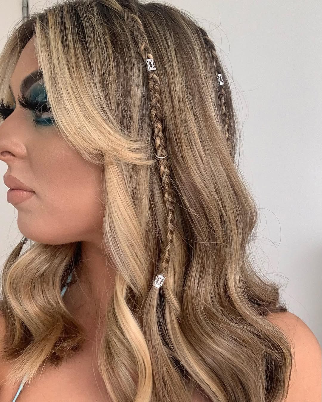 Boho Braids On Blonde Waves With Curtain Bangs
