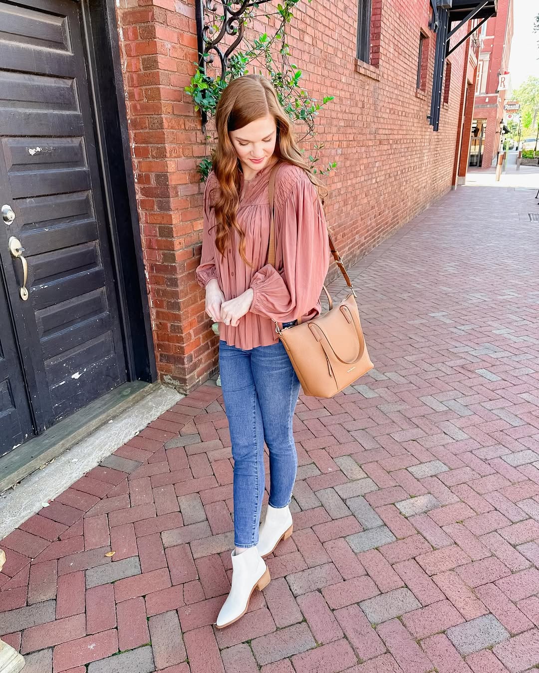 Boho Chic Rose Top And White Booties Date Night