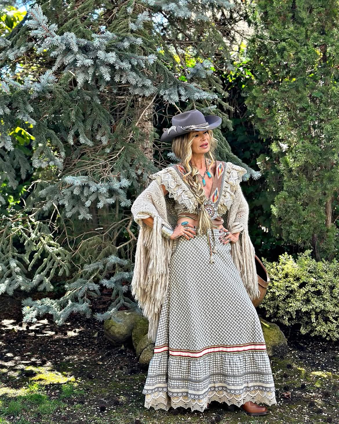 Boho Western Maxi Dress With Fringe Vest