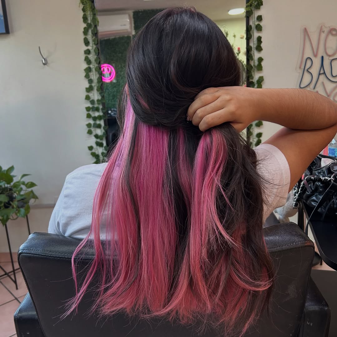 Bold Pink Peekaboo Highlights Underneath