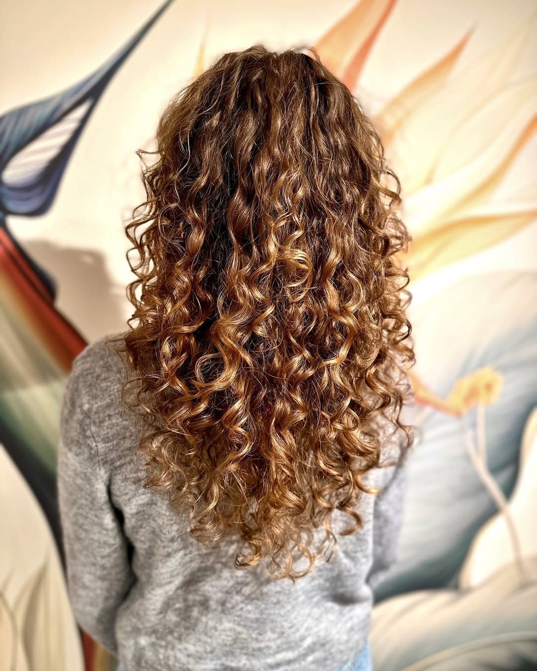 Bouncy Mahogany Curls With Caramel Highlights