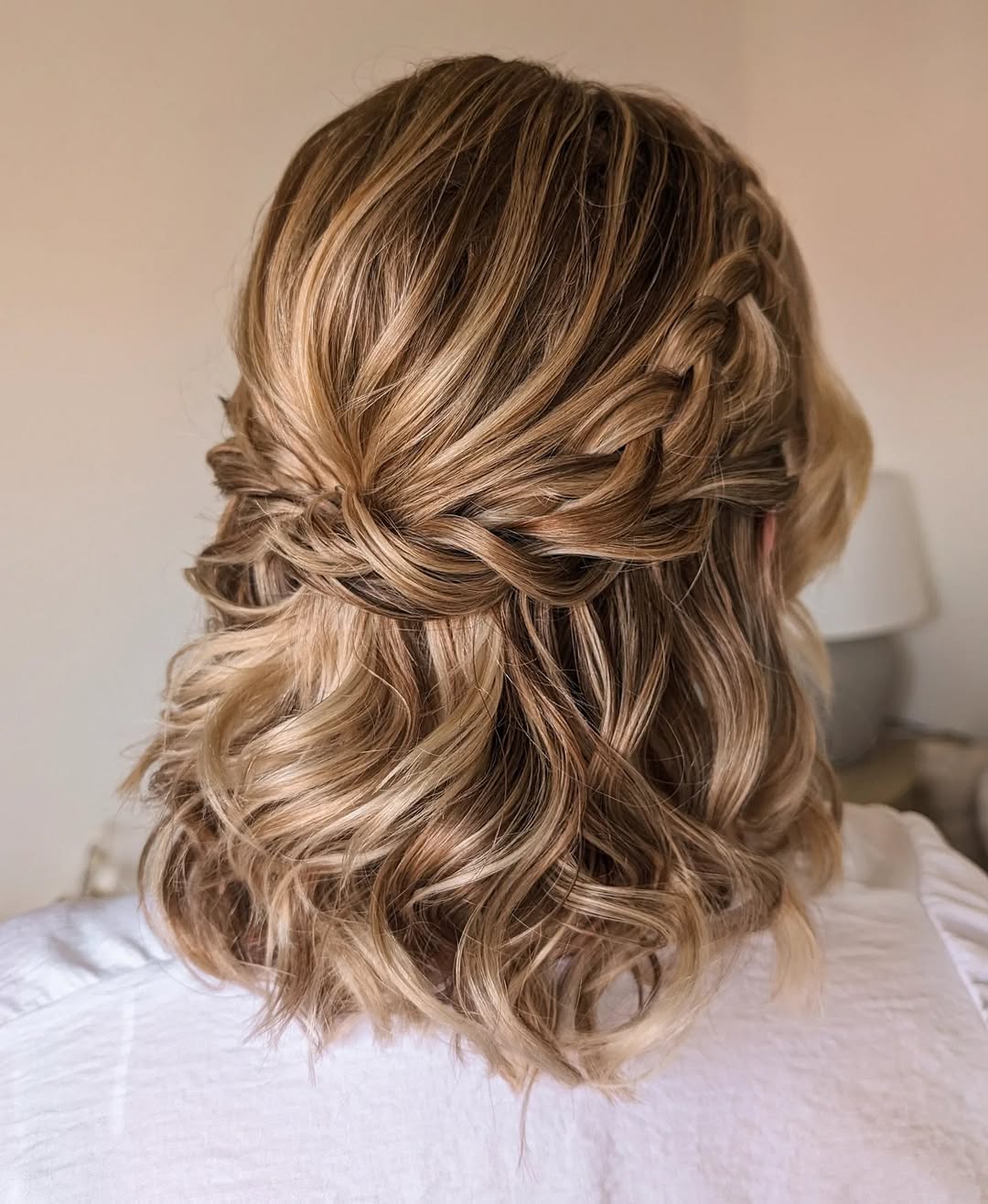 Braided Half-Up With Wavy Blonde Balayage Style