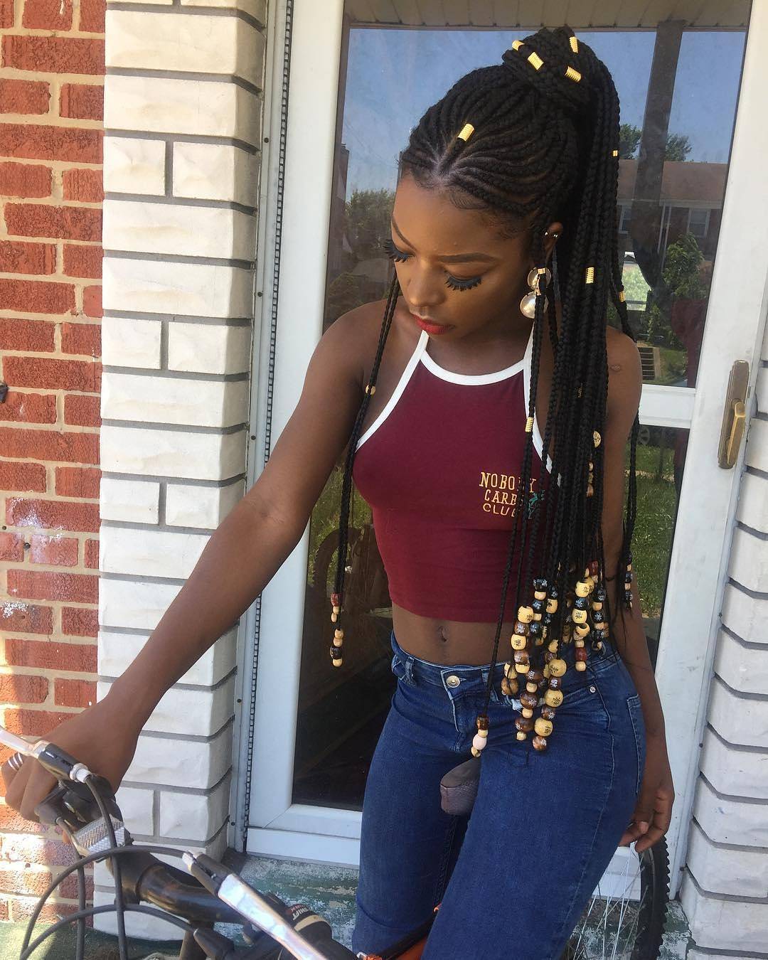 Braided High Ponytail With Wooden Beads