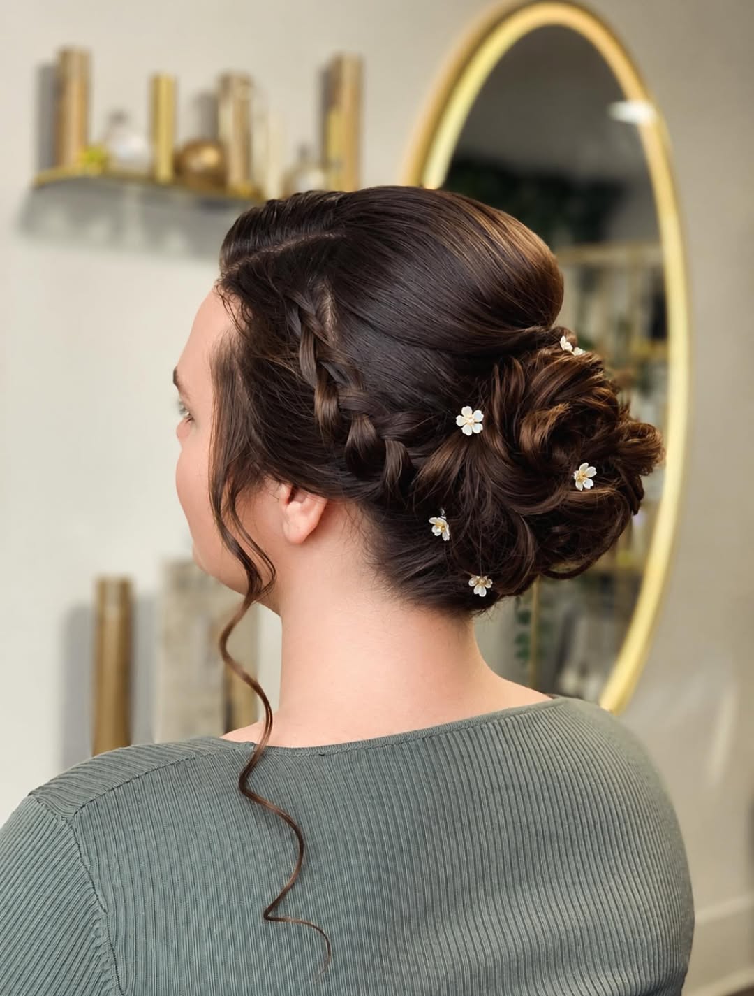 Braided Low Bun With Delicate Floral Pins