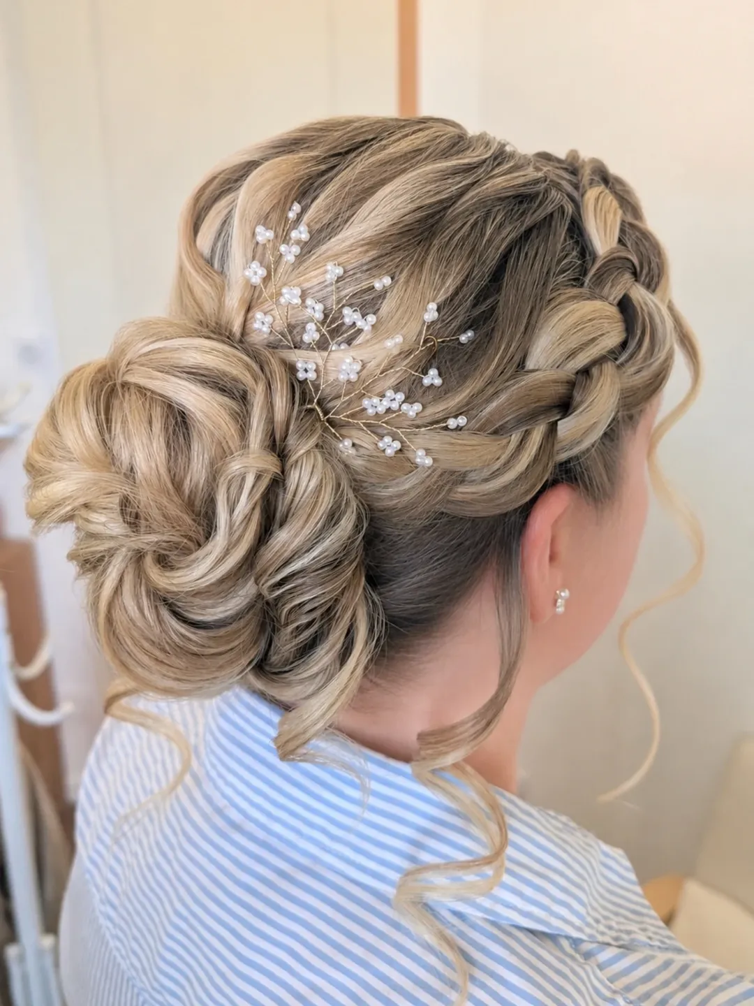 Braided Low Swirl Bun With Pearl Accent