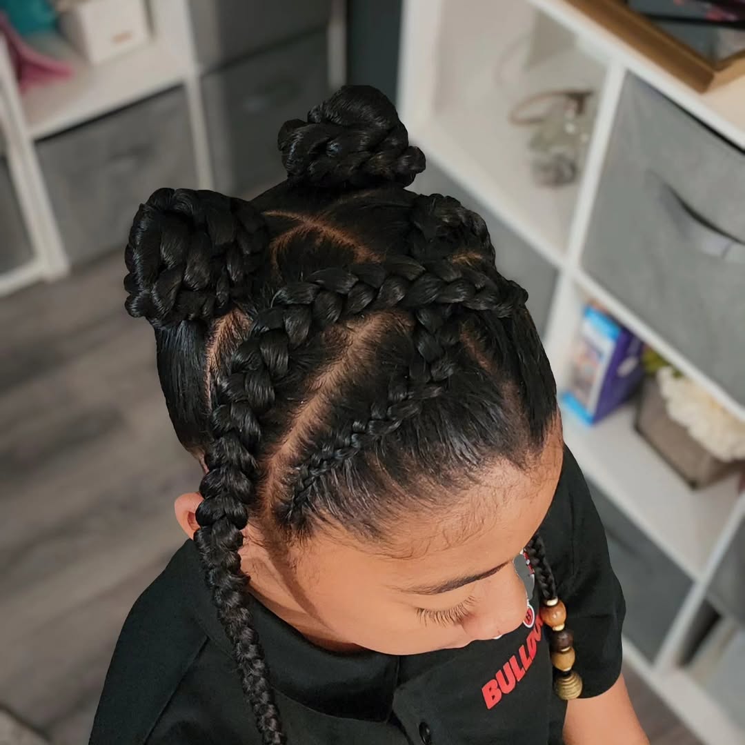 Braided Pigtail Buns With Accent Braids