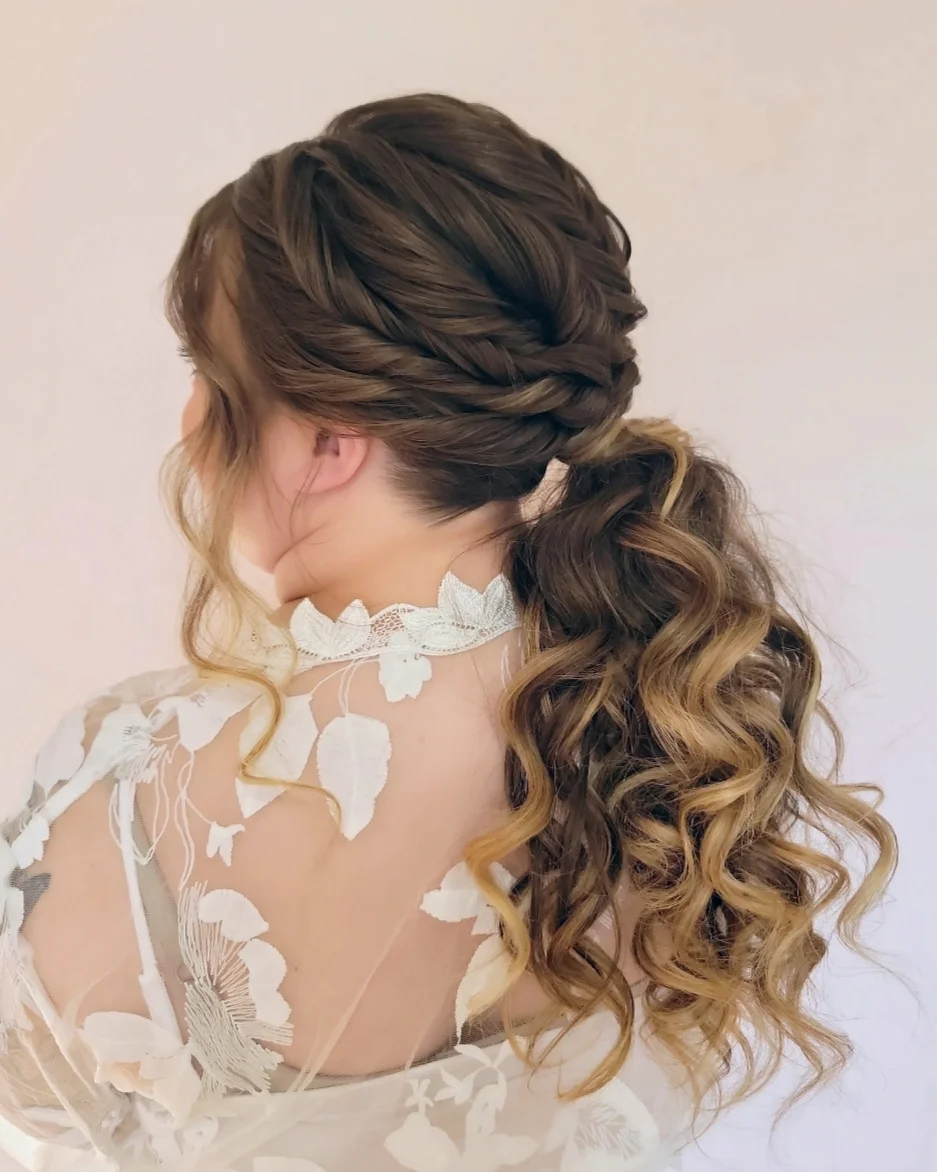 Braided Ponytail With Cascading Honey Blonde Curls