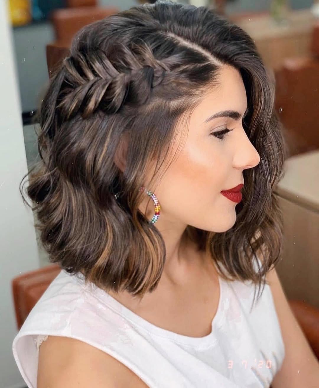 Braided Side Part Wavy Bob