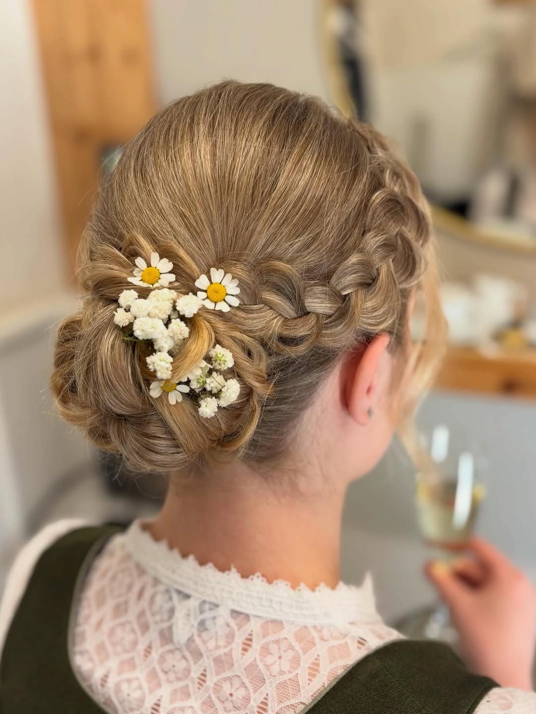 Braided Updo With Fresh Daisy Accents